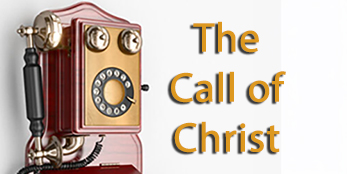Vintage red rotary telephone beside the gold-lettered title 'The Call of Christ'